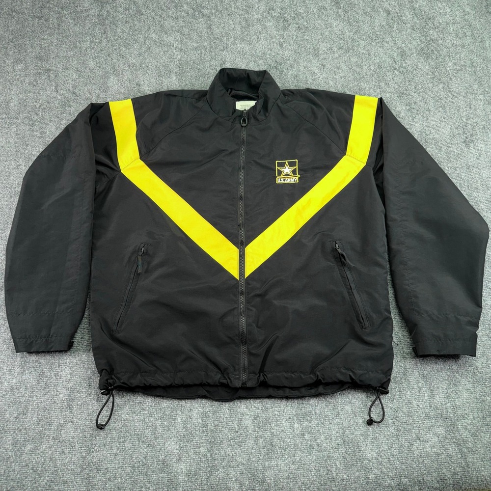 US Army Jacket Mens Medium Regular Black Yellow APFU‎ PT Fitness Uniform Nylon